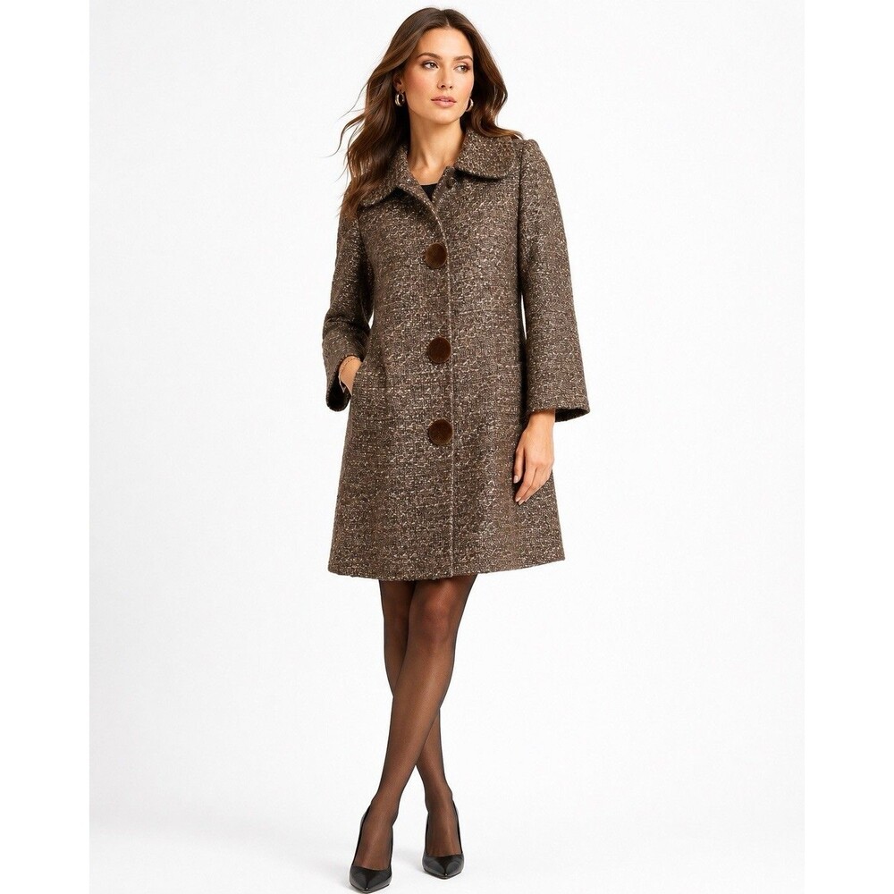 Women’s Brown Bouclé Wool-Blend Coat